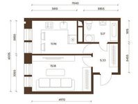 Планировка 1-комнатной квартиры, 37,72 м2