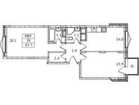 Планировка 2-комнатной квартиры, 63,3 м2
