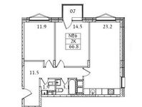 Планировка 2-комнатной квартиры, 66,8 м2