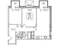Планировка 2-комнатной квартиры, 67,3 м2