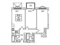 Планировка 2-комнатной квартиры, 69,8 м2