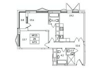 Планировка 2-комнатной квартиры, 67,5 м2