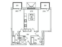Планировка 2-комнатной квартиры, 72,8 м2