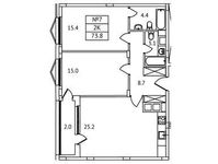 Планировка 2-комнатной квартиры, 73,8 м2