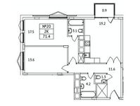 Планировка 2-комнатной квартиры, 71,4 м2