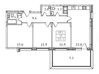 Планировка 3-комнатной квартиры, 85,1 м2