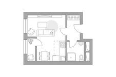 Планировка квартиры студии, 23,74 м2