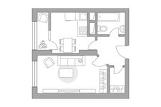 Планировка 1-комнатной квартиры, 34,25 м2