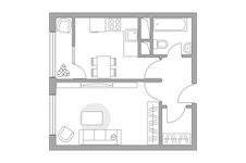 Планировка 1-комнатной квартиры, 34,49 м2