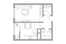 Планировка 1-комнатной квартиры, 34,48 м2