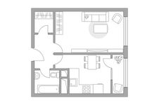 Планировка 1-комнатной квартиры, 35,45 м2
