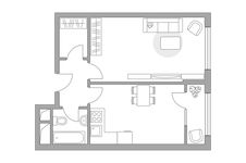 Планировка 1-комнатной квартиры, 43,12 м2