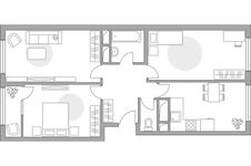 Планировка 3-комнатной квартиры, 66,46 м2