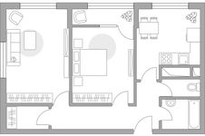 Планировка 2-комнатной квартиры, 56,57 м2