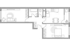 Планировка 2-комнатной квартиры, 54,44 м2