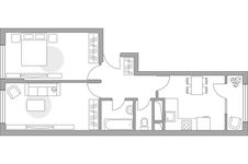 Планировка 2-комнатной квартиры, 51,46 м2
