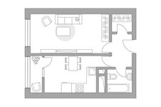 Планировка 1-комнатной квартиры, 37,45 м2
