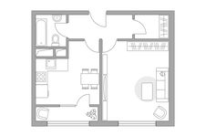 Планировка 1-комнатной квартиры, 42,59 м2