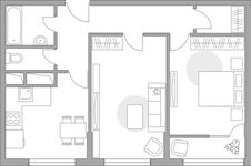 Планировка 2-комнатной квартиры, 54,03 м2