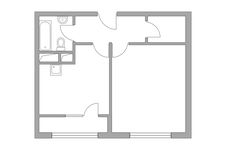 Планировка 1-комнатной квартиры, 42,59 м2