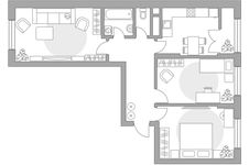 Планировка 3-комнатной квартиры, 71,96 м2