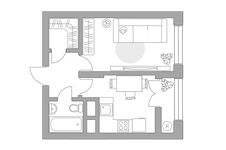 Планировка 1-комнатной квартиры, 33,89 м2
