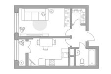 Планировка 1-комнатной квартиры, 33,85 м2