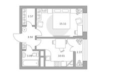 Планировка  1-комнатной квартиры, 36 м2
