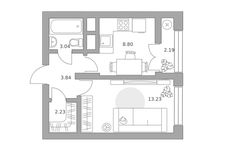 Планировка  1-комнатной квартиры, 33 м2
