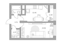 Планировка  1-комнатной квартиры, 39 м2