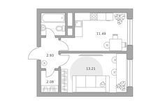 Планировка  1-комнатной квартиры, 32 м2