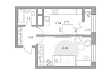 Планировка  1-комнатной квартиры, 40 м2