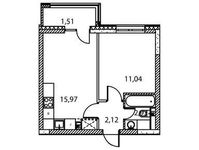 Планировка 1-комнатной квартиры, 33,57 м2