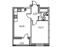Планировка 1-комнатной квартиры, 37,88 м2