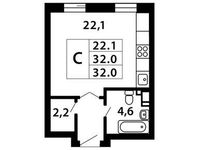 Планировка 1-комнатной квартиры, 31,98 м2