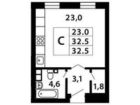 Планировка 1-комнатной квартиры, 32,51 м2