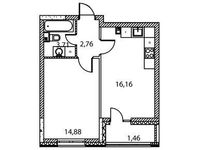 Планировка 1-комнатной квартиры, 38,97 м2