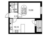 Планировка 1-комнатной квартиры, 38,65 м2