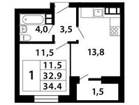 Планировка 1-комнатной квартиры, 34,18 м2