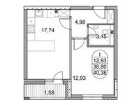 Планировка 1-комнатной квартиры, 40,38 м2