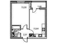 Планировка 1-комнатной квартиры, 38,38 м2
