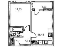 Планировка 1-комнатной квартиры, 37,74 м2