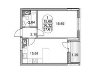 Планировка 1-комнатной квартиры, 37,61 м2