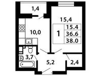 Планировка 1-комнатной квартиры, 37,98 м2