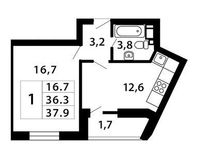 Планировка 1-комнатной квартиры, 37,94 м2