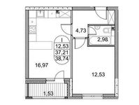 Планировка 1-комнатной квартиры, 38,74 м2