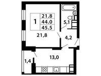 Планировка 1-комнатной квартиры, 45,46 м2