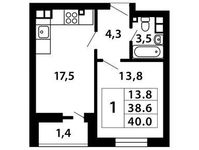 Планировка 1-комнатной квартиры, 40,16 м2