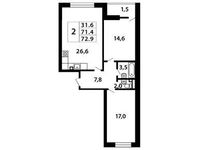 Планировка 2-комнатной квартиры, 72,92 м2