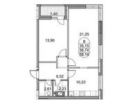 Планировка 2-комнатной квартиры, 58,14 м2